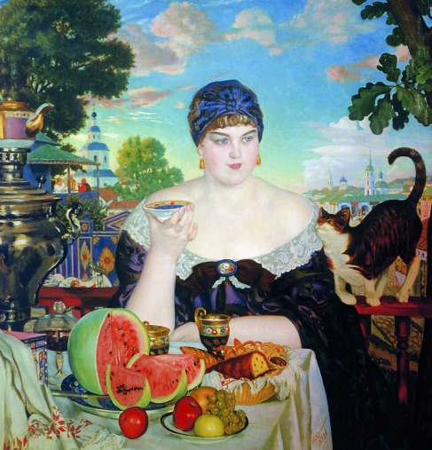 The Merchant's Wife by Boris Kustodiev, 1918. Look at how happy the merchant's wife is.